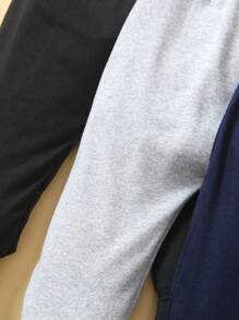 SHEIN Vintaside Kids 4 件套男婴纯色简约连脚裤，适合运动、家居和休闲装，春秋季 - 黑色 - 查看 4