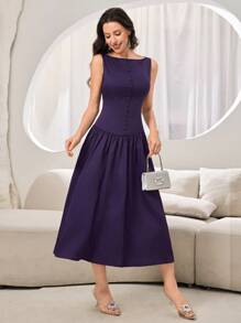 Modelyn Vestido elegante de unicolor sin mangas para mujeres