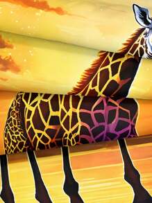 3 件套多色日落长颈鹿数码印花床上用品套装（1 床笠 + 2 个枕套，无被子）涤纶纤维柔软亲肤适合卧室，四季皆宜