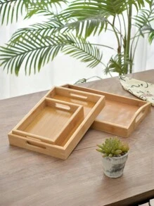 1 件各种尺寸的竹木拼盘，适用于木制功夫茶具的矩形茶盘，杯盘，日式木制面包盘，餐盘，厨房，圣诞礼物 - 米色 - 查看 15