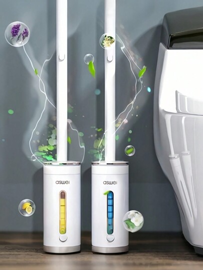 1 set Spazzola per WC monouso con 8 testine di ricambio monouso, spazzola per la pulizia della tazza del water, testina con detergente integrato, spazzola per la pulizia del bagno, senza punti ciechi, forniture per la pulizia, strumento di pulizia, forniture per il ritorno a scuola, decorazione per il bagno estiva