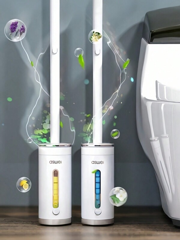 1 Set Einweg Toilettenbürstenset mit 8 Ersatzbürstenköpfen, Toilettenbürste mit eigenem Reinigungsmittel, Badezimmer Reinigungsbürste, keine toten Ecken, Reinigungszubehör, Reinigungswerkzeug, Schule-Ausstattung, Badezimmer Deko Sommer