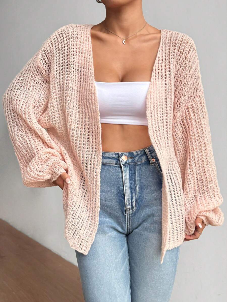 SHEIN Unity Knitted Shawl Casual Loose Holiday Outwear Cardigan - Pink - View 1