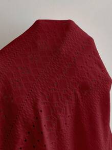 SHEIN Frenchy White V-Neck Lace Patchwork Long Sleeve T-Shirt, Suitable For Layering In Autumn/Winter - Red - View 7