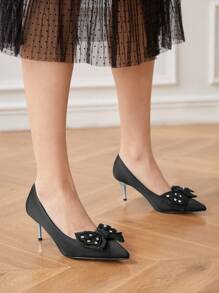 CUCCOO HITCHD 1 Pair Women's Fashion Elegant Black Rhinestone Bow Decor High Heel Dress Shoes, Suitable For New Year, Valentine's Day, Wedding, Party, Banquet, Dating, Holiday Spring Shoes Spring Break Easter Prom Heels