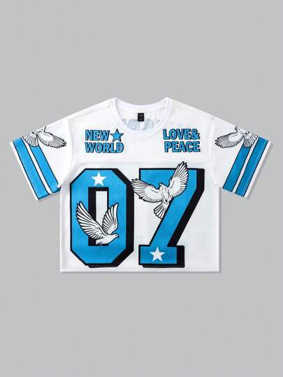 Prep Men's Patchwork Design Sports Short Sleeve Tee, Athletic Jersey