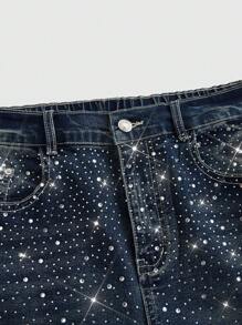 ROMWE Kawaii 大码水钻装饰喇叭牛仔裤