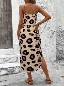 SHEIN LUNE Spring New Arrival Leopard Print Sleeveless Mock 2-In-1 Long Dress For Women - Brown - View 2