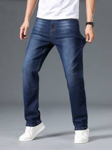 Manfinity Homme Jeans en denim minimaliste avec poche grande taille pour homme, porter casual au quotidien