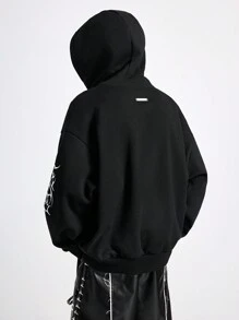 NEON BLANC Sudadera con capucha de manga larga y estampado de letras, estilo urbano para hombre, para otoño e invierno - Negro - Ver 3