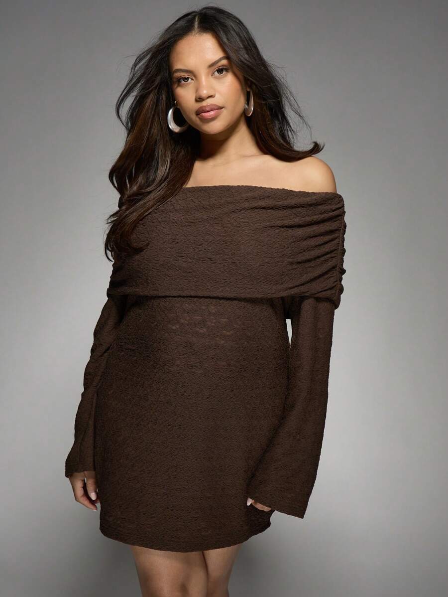 MISSGUIDED PLUS Plus Size Off-Shoulder Ribbed Knit Sweater DressMISSGUIDED