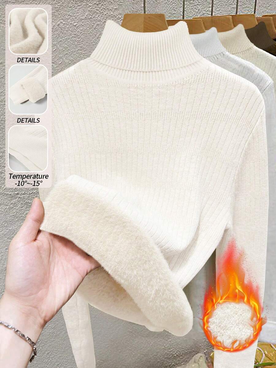 Franclia New Style Slim Fit Minimalist Mock Neck Knitted Sweater For Ladies, Autumn/Winter Fall - Beige - View 1