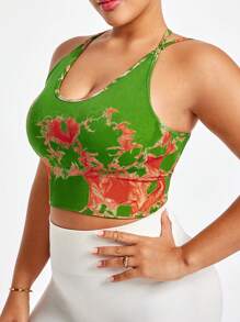 Plus Size Women Tie-Dye Print Seamless Racerback Sports Bra