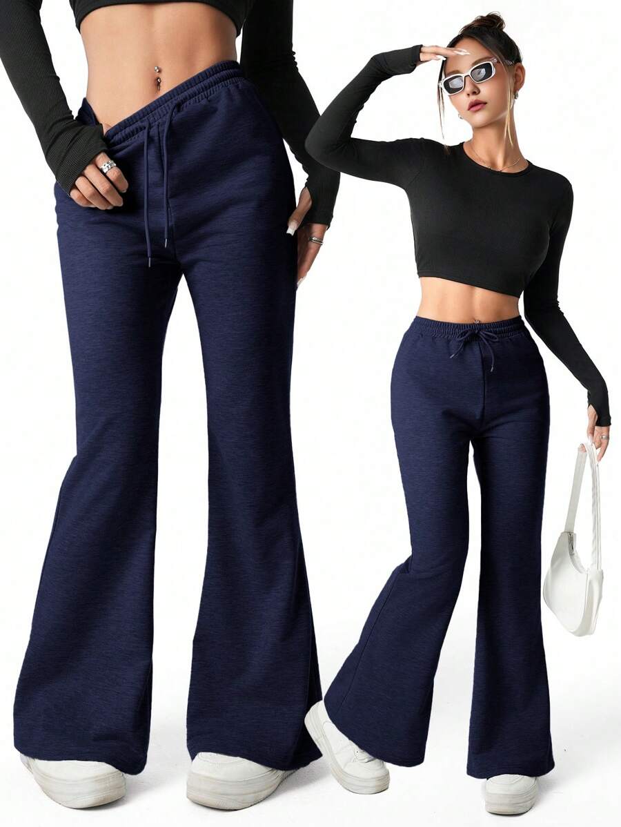 SHEIN Sparklyn Teen Girl Casual Fashion Drawstring Waist Fitted Flared Sweatpants