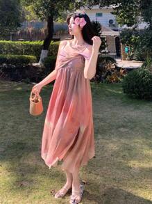 DAZY Full Floral Print Sleeveless Dress With Ruffles For Women Prom Dress Sundress