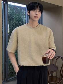 DAZY Summer Textured Khaki Men Short Sleeve T-Shirt - Khaki - View 1