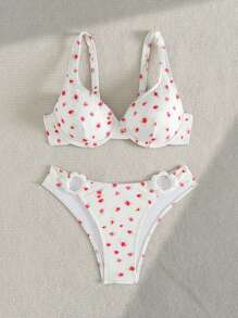 Swim Mod 夏季 1 件女式/青少年碎花两件套比基尼，带钢圈上衣和低腰下装，特殊面料 - 彩色 - 查看 5