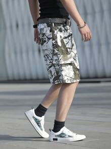 Manfinity Roghcode Men's Casual Tree Branch Print Utility Pockets Denim Shorts - Multicolor - View 5