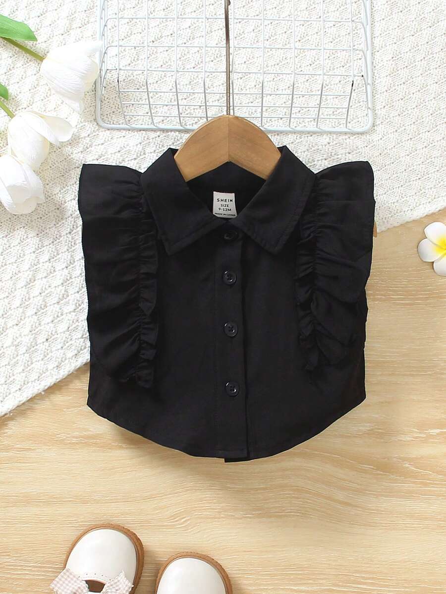 Baby Girls' Ruffles Asymmetrical Cap Sleeve Blouse, Summer - Black - View 1