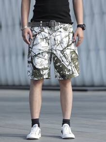 Manfinity Roghcode Men's Casual Tree Branch Print Utility Pockets Denim Shorts - Multicolor - View 8