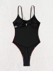 Women's Sexy Lace-Up Back One Piece Swimsuit With Graphic Print,Suitable For Beach Holiday For Summer Beach Vacation - Multicolor - View 4