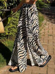 DAZY Women Vacation Floral Zebra Print Casual Pants - Black - View 3