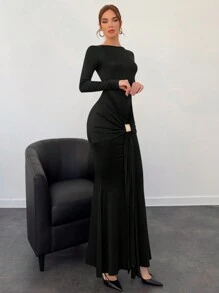 Aloruh Autumn/Winter New Brown Midi Dress For Women