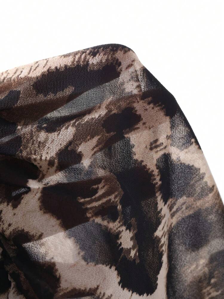 Women's Fashionable Leopard Print Open Shoulder Camisole Shirt Cheetah Print