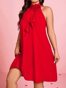 Rometta 女士优雅 3D 花卉荷叶边领 A 字形连衣裙，情人节