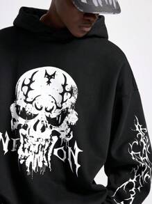 NEON BLANC Sudadera con capucha de manga larga y estampado de letras, estilo urbano para hombre, para otoño e invierno - Negro - Ver 2