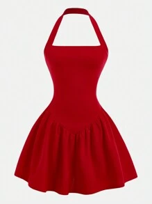 Girlism Teen Girls Red Knitted Spaghetti Strap Tight-Waisted A-Line Mini Dress, Valentine's Day Party Club Outfit