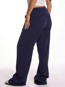 MUSERA Pantalones de pierna ancha a medida, elegantes, de negocios casuales, para verano, , vacaciones, graduación, baile de graduación, invitado de boda, cumpleaños, vacaciones - Azul Marino - Ver 4