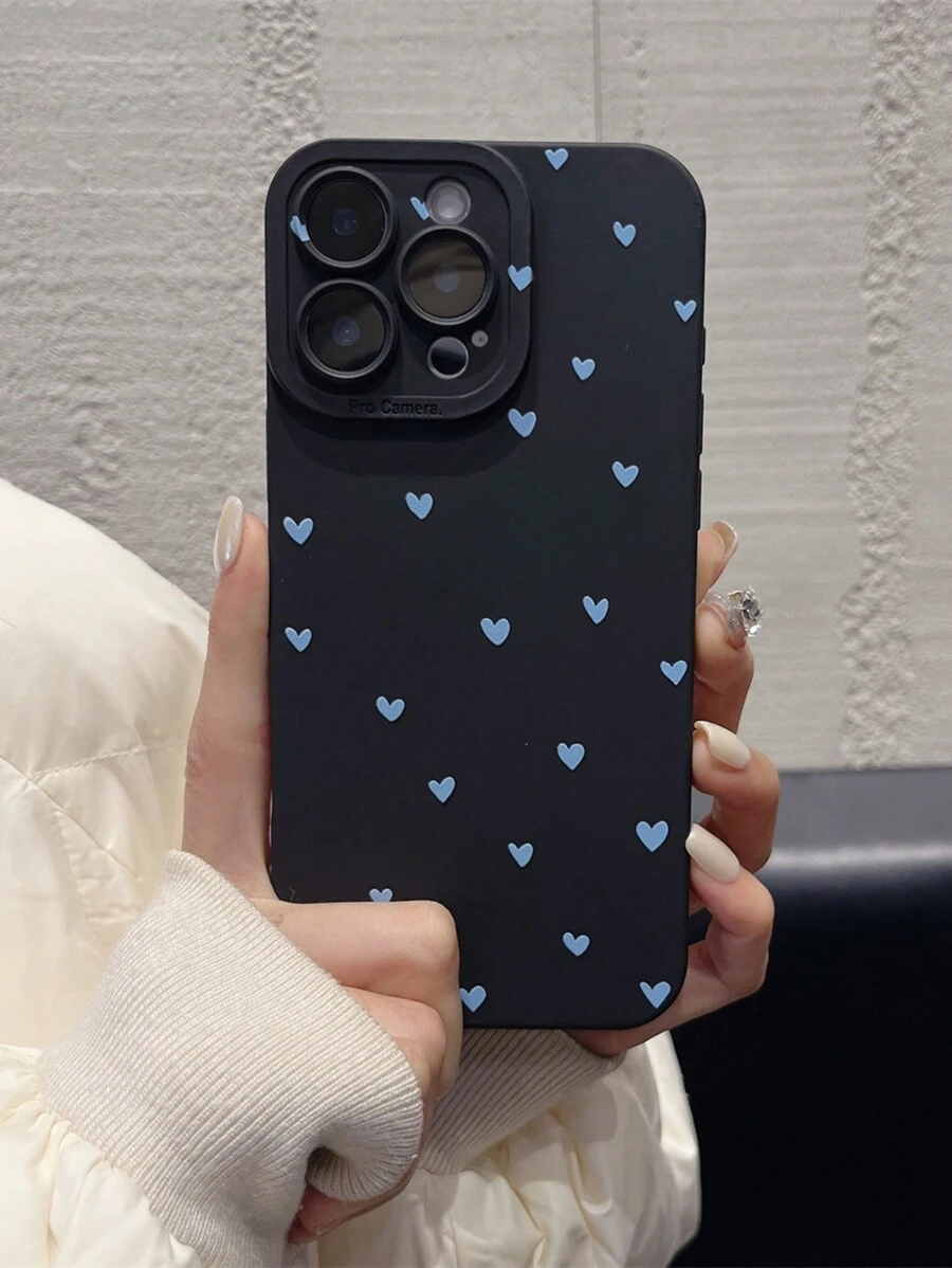 Maryam Alam 1 pieza Funda de teléfono con diseño de corazón azul mate y elegante, compatible con iPhone11/12/13/14/15/16promax, S24/S23/A06/A16, adecuada para mujeres, regalo del Día de San Valentín