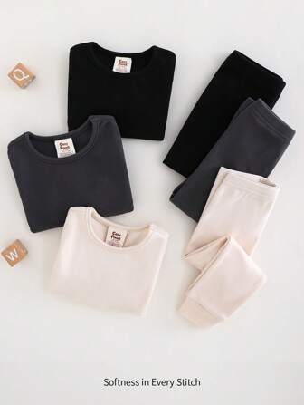 Cozy Pixies 6-delige nauwsluitende pyjamaset voor babyjongens - zachte, effen gebreide top met ronde hals, lange mouwen en broek, comfortabele, casual loungewear en basislaag voor dagelijks gebruik, binnen en buiten