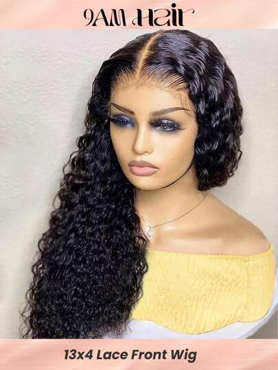 13x4 Lace Frontal Wigs Natural Black Color Deep Wave Virgin Human Hair 150% 180% Density Pre Plucked Hairline Wet And Wavy Transparent Lace Front Wigs With Baby Hair For Women 14-30inch