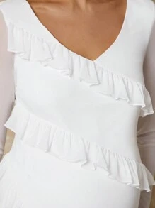 MaterniChic Váy bầu tay dài xếp nếp phía trước ôm sát, thanh lịch cho mùa xuân, mùa thu, ngày lễ tình nhân - trắng - Xem 6