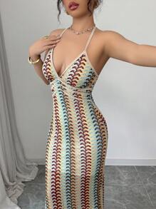 Elenzga 女式彩色提花针织撞色罗纹边无袖沙滩裙 - 彩色 - 查看 5
