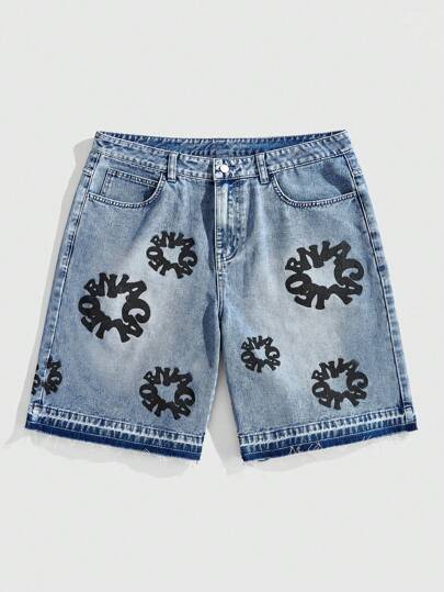 Street Life Men's Floral Front Button Pocket Detail Casual Simple Jeans