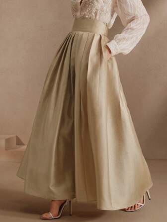 Anewsta High Waist Elegant Flared Skirt With A Regal Flair
