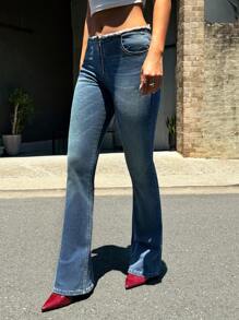 Forever 21 Quần Jeans Denim Ôm Vừa Phong Cách Cổ Điển Thời Trang Thu/Đông Mới Cho Nữ - Màu xanh lam - Xem 5