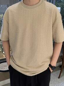 DAZY Summer Textured Khaki Men Short Sleeve T-Shirt - Khaki - View 5