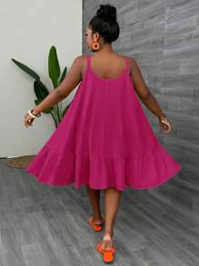 Slaydiva Casual V-Neck Solid Color Chain Strap A-Line Summer Dress - Violet Purple - View 2