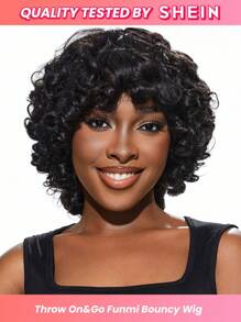 彈性卷短頭髮小精靈髮型機器製造假髮帶劉海自然黑色人類頭髮適用於女士頂級品質 - SNatural - 查看 1