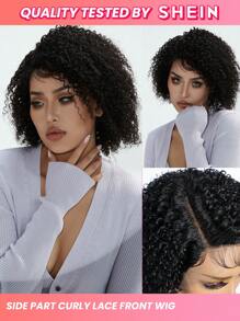 Short Kinky Curly Wig L Lace Side Part Wig Natural  Hair Wig 10 Inch 150% Density Wig - S1 - View 1