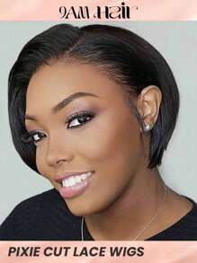 Direto Corte Pixie Curto Humano Perucas De Cabelo 1B Real Acessível Cabelo Substituição Peruca Barato Uso Diário Peruca Para Principiante Amigável Natural Preto Cor - Natural Black - Ver 2