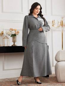 Modelyn Ensemble 2 pièces grande taille - Chemisier à manches longues et jupe avec broderie florale élégante, ensemble 2 pièces automnal
