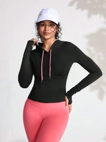 SHEIN Sports XH048 Breathable Sports Yoga Tee, Slim Fit Running Outdoor T-Shirt - Black - View 6