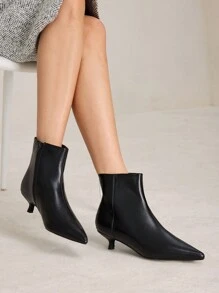 MOTF PREMIUM 时尚尖头高跟短靴，适合新年假期、情人节、春季鞋、春假复活节 - 黑色 - 查看 5