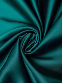 Cravure Plus Size Square Neck Flare Sleeve Solid Color Satin A-Line Ankle-Length Dress, For Wedding, Party & Celebration - Dark Green - View 7