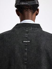 NEON BLANC Men's Streetwear Acid-Washed Long Sleeve Double-Breasted Denim Blazer, For Fall Winter - Black - View 6